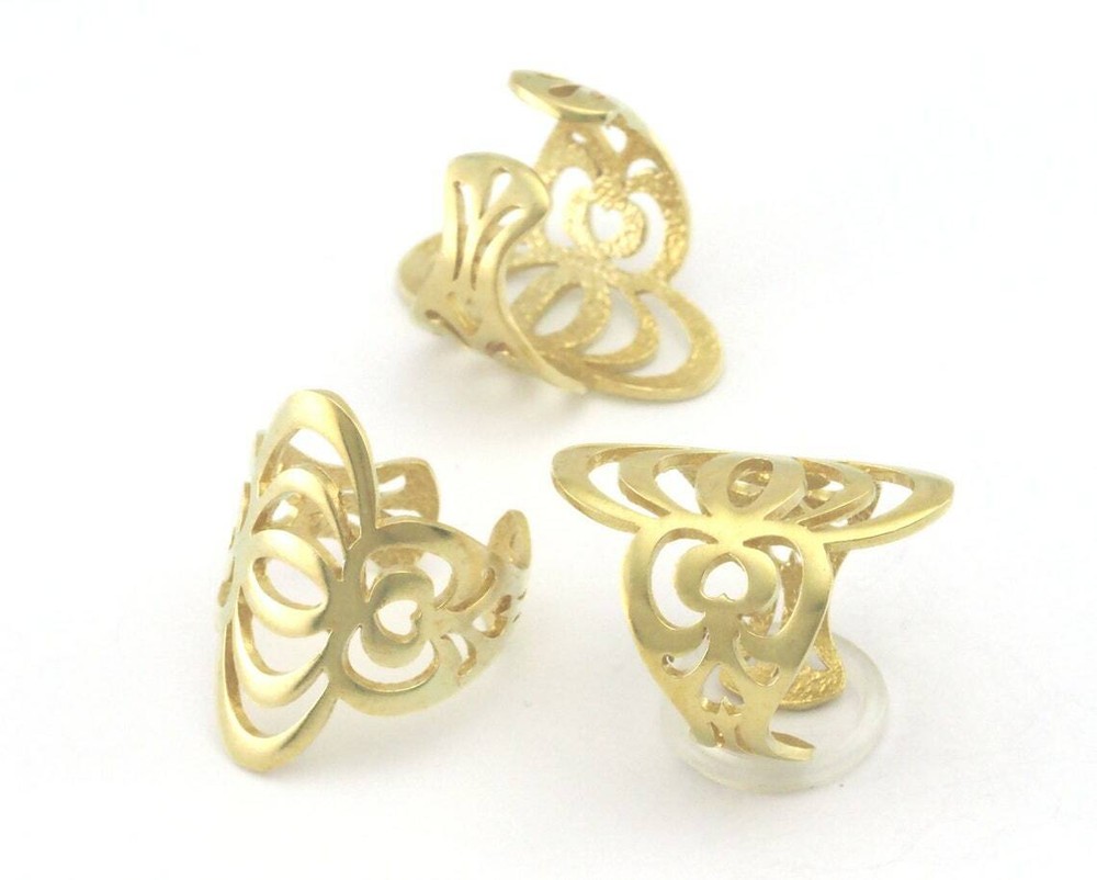 Hearts Waves statement adjustable ring Raw brass (6 - 8US inner size) 4343