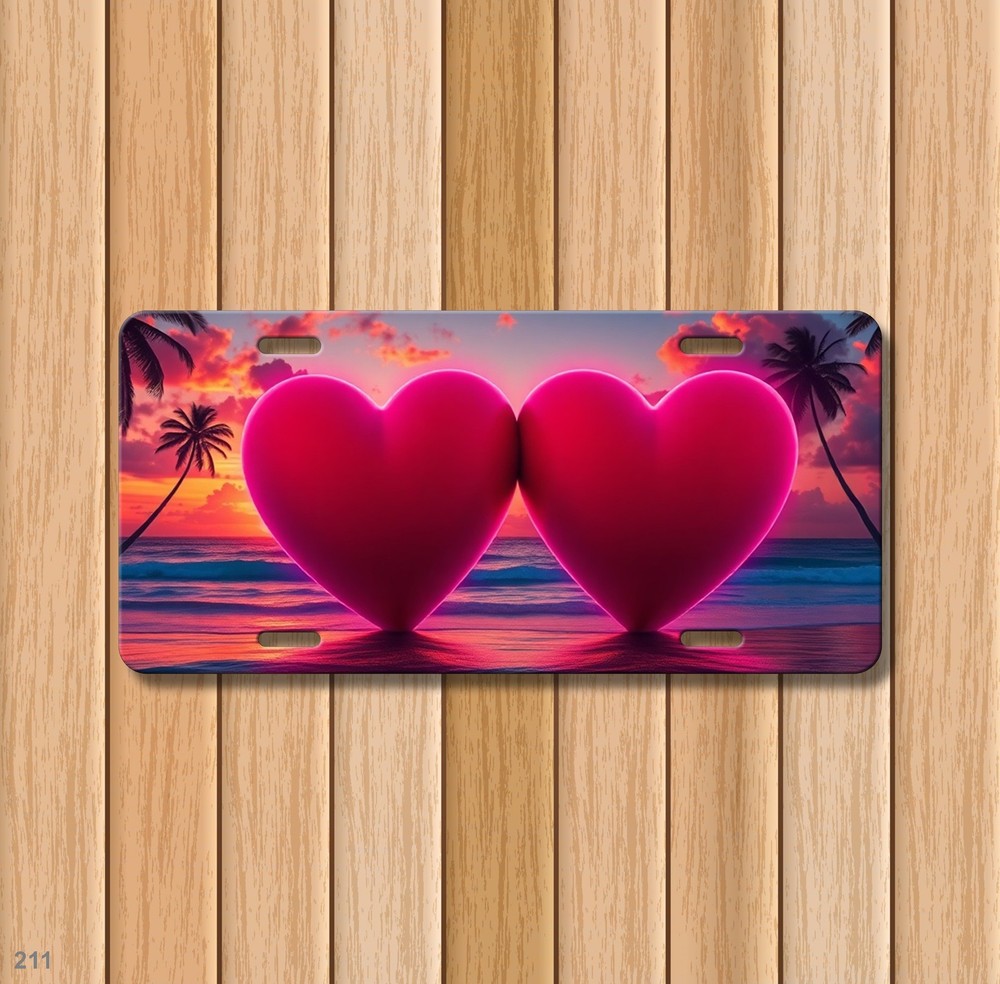 Premium Double Hearts Graphic Personalized Name License Plate Custom Made Front