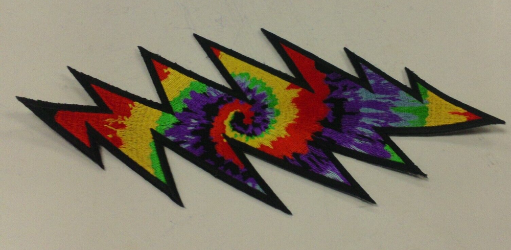 GRATEFUL DEAD TYE DYE LIGHTING BOLT EMBROIDERED PATCH 10" X 5"