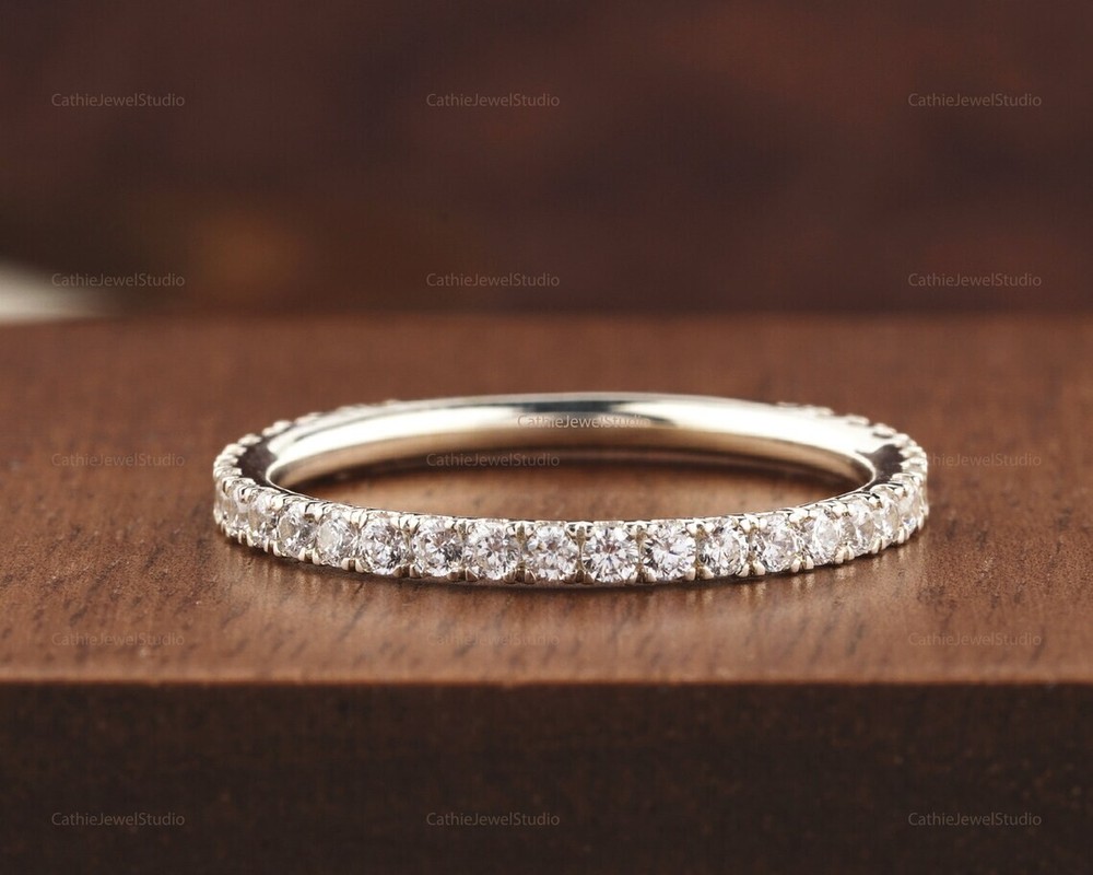 925 Silver Moissanite Wedding Band, stack-able Half Eternity Engagement
