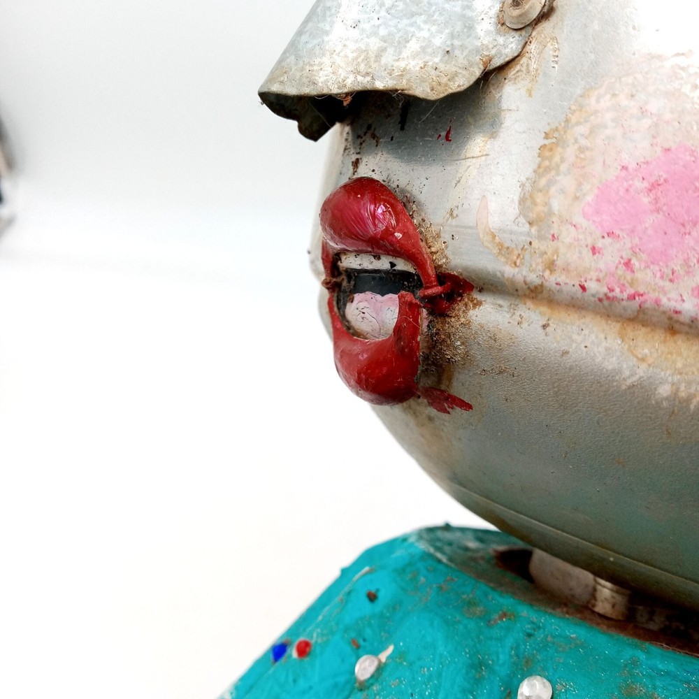 Robot Art Turquoise Planter OOAK Humanoid Assemblage Character Vintage