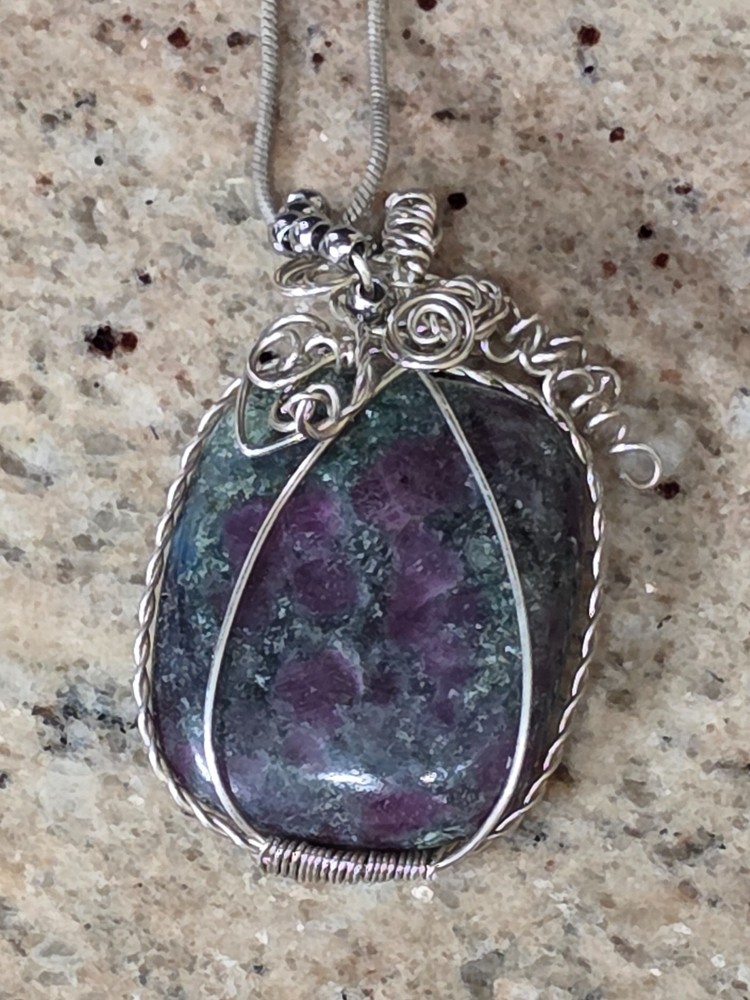 Ruby Ziosite Wire Wrapped Pendant With Chain