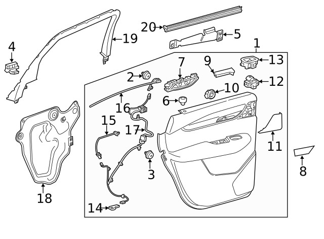 Genuine GM Passenger Side Rear Door Pull Handle Bracket 23404221