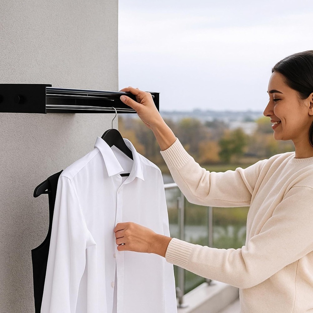 31.5" Wall Mounted Drying Racks for Laundry Retractable Clothes Rack - black
