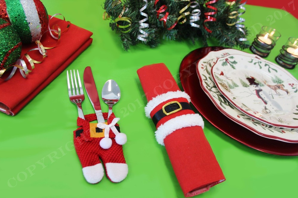 10 Set Christmas Dinner Table Silverware Holders Decoration Pockets Santa Decor