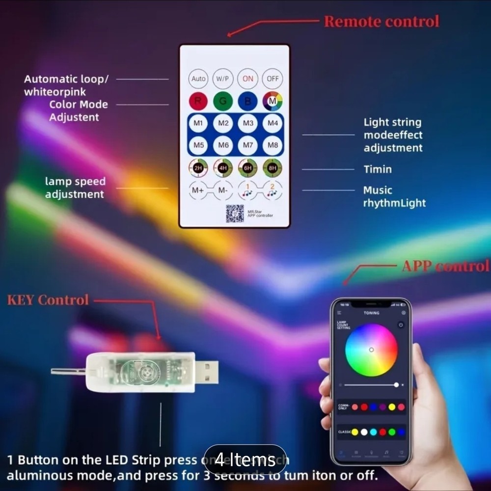 LED Neon Rope Light 16.4 (5m) Multicolor App, Remote, IP68 USB Bluetooth