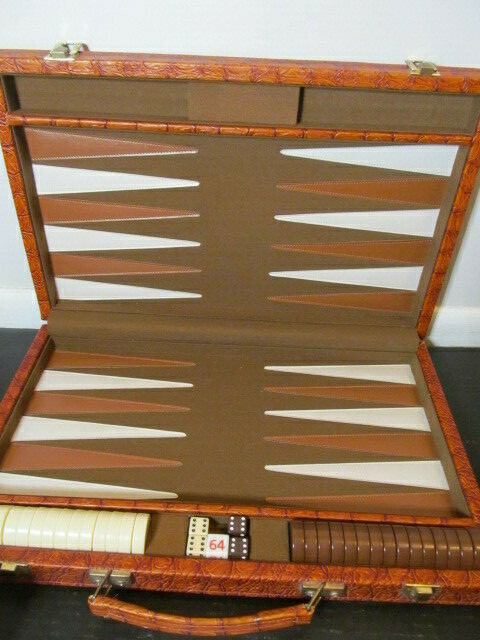 Unique Textured Case Backgammon Game, Complete, Very Good Condition