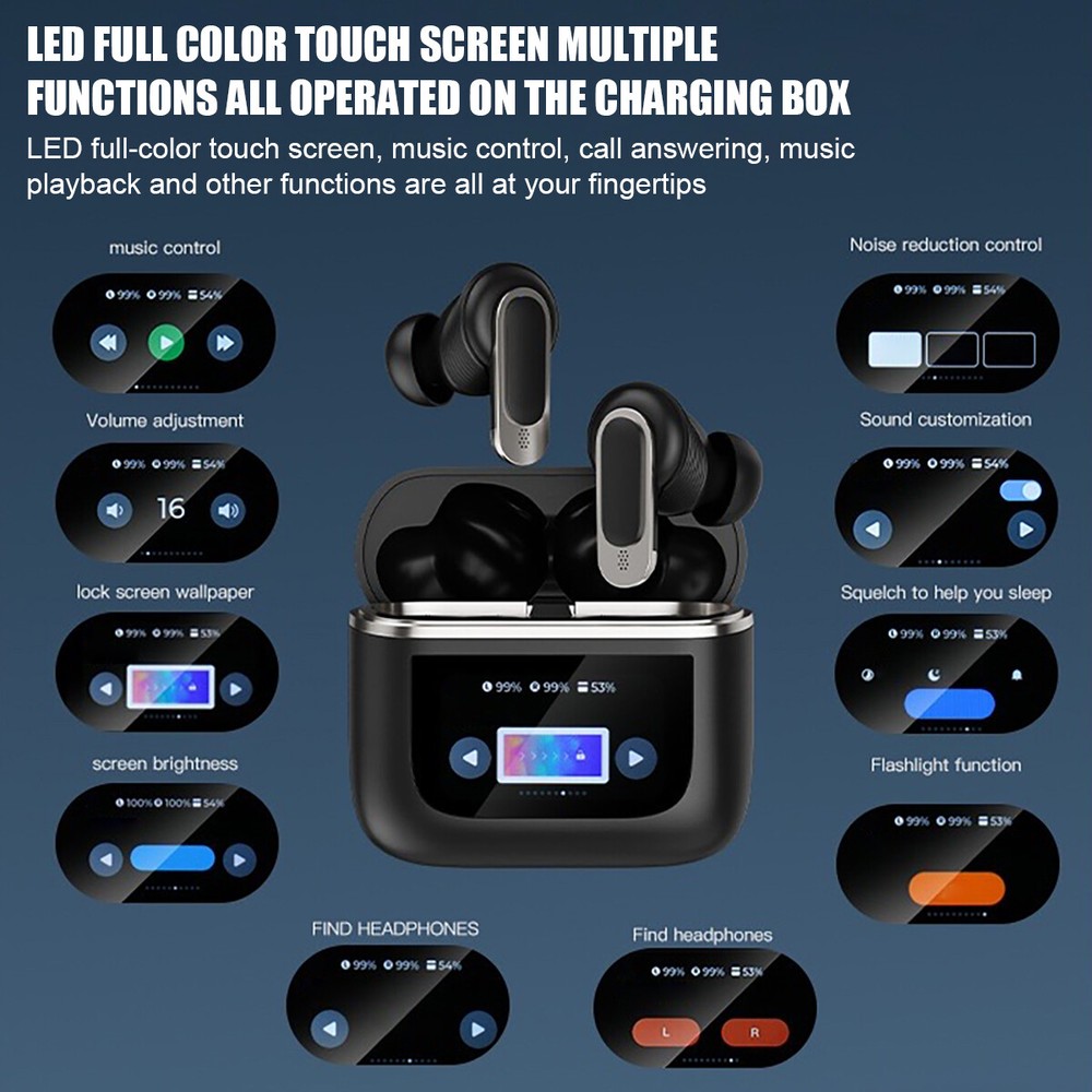 TWS Smart Touch Screen Earbuds Wireless Bluetooth Headphones Headset Mic Stereo