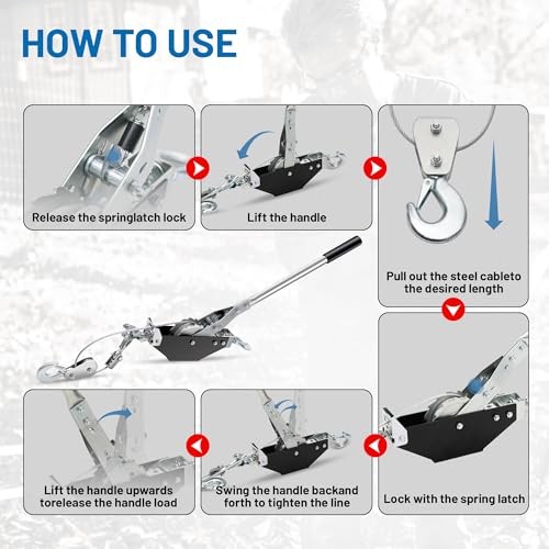 Come Along Winch, 3000 lbs Pull Capacity, 12 ft Steel Cable 3000lbs Manual