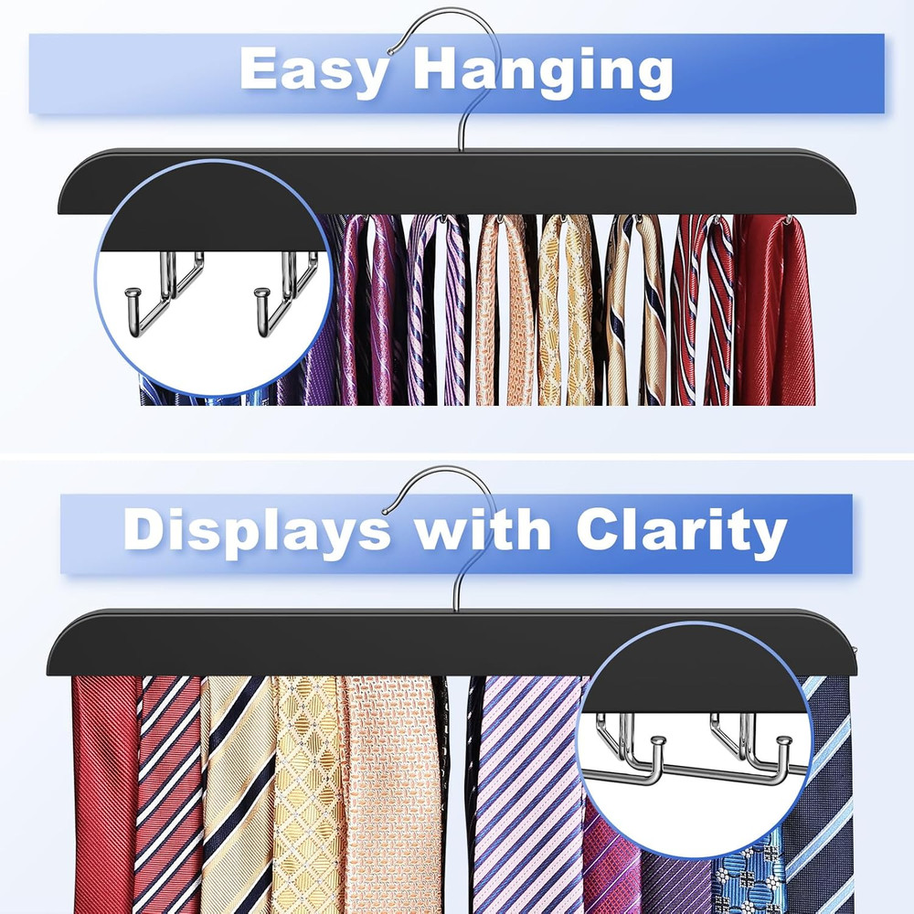 Upgraded Tie Rack Hanger with 20 Foldable Metal Hooks, Space Saving Necktie Orga