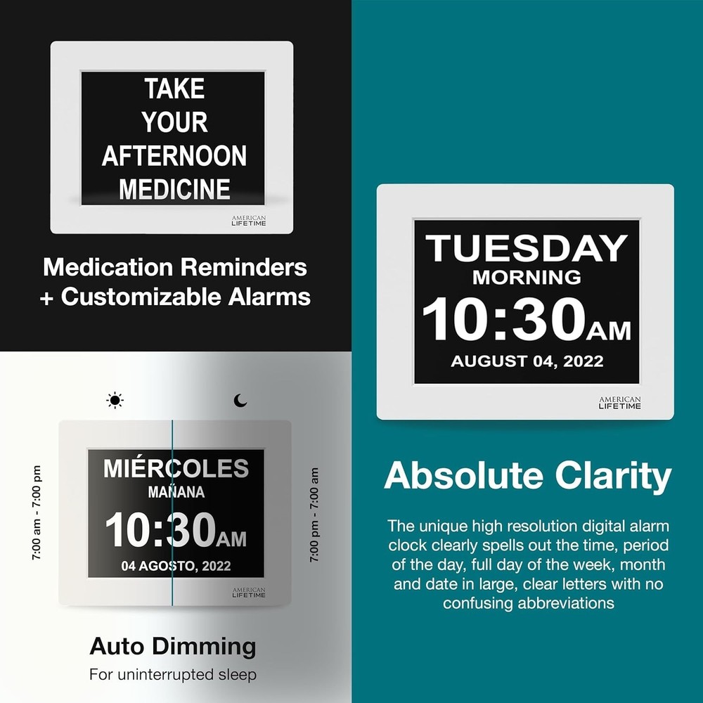 Wall Mounted Digital Clock for Seniors - Easy Read with Multi-Language Support