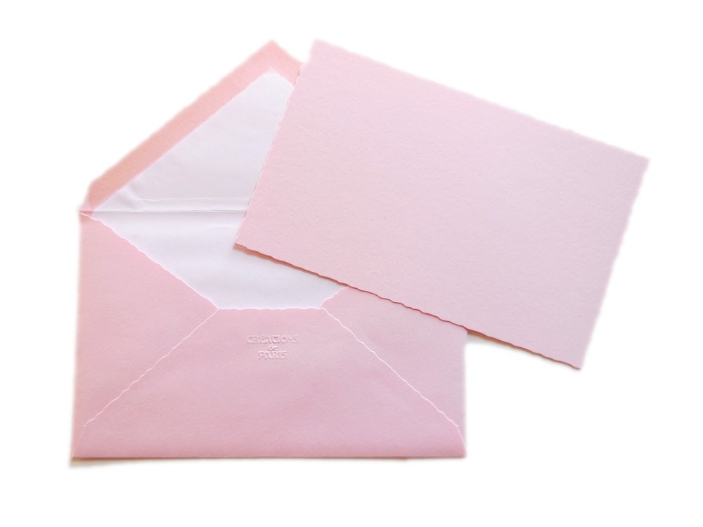 10 Solid Pink Thick Note Cards + Envelopes (High Quality) Deckled Made in Italy