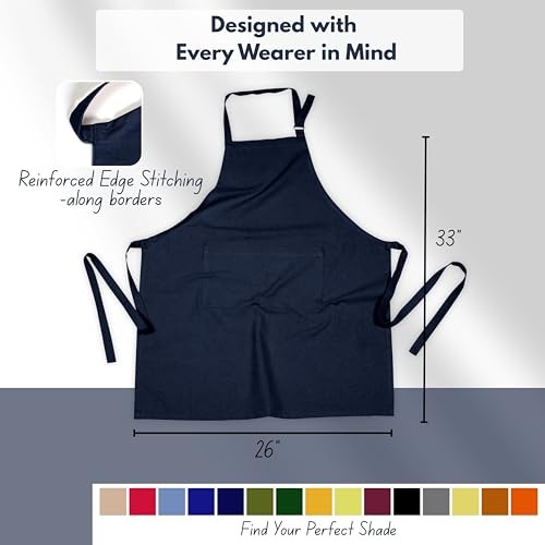 Kitchen Apron 2 Pack - 100% Cotton Adjustable, Durable Apron with Navy Blue
