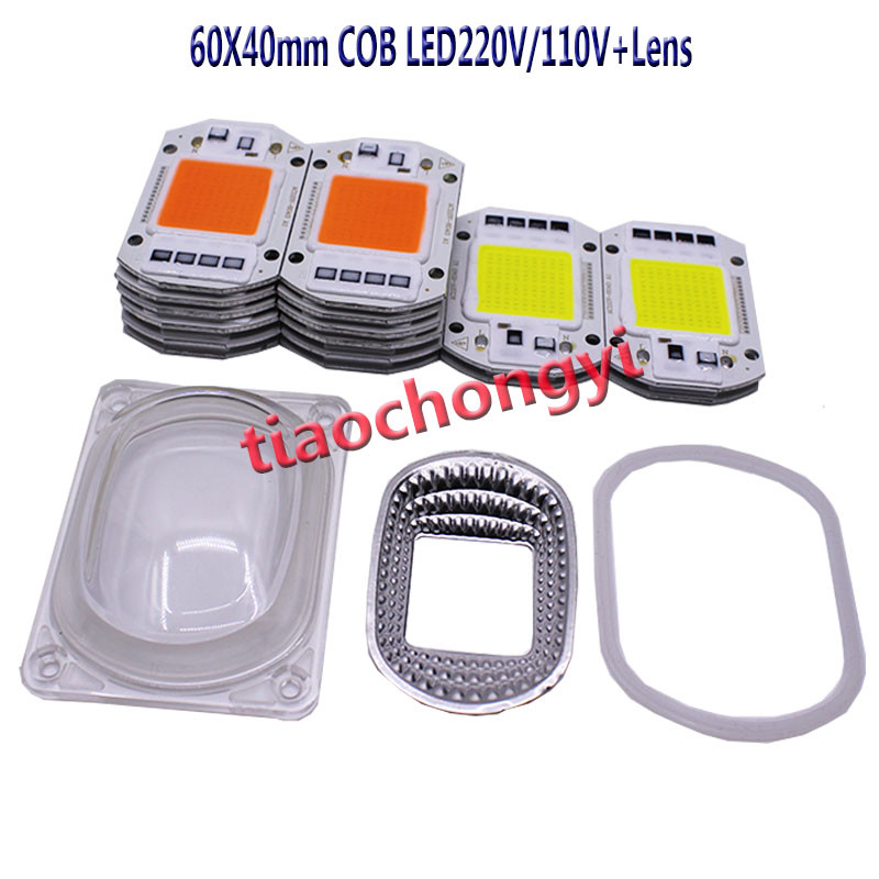 LED COB Grow White Chip+Lens Reflector 50W 30W 20W 110V/220V For LED Flood Light