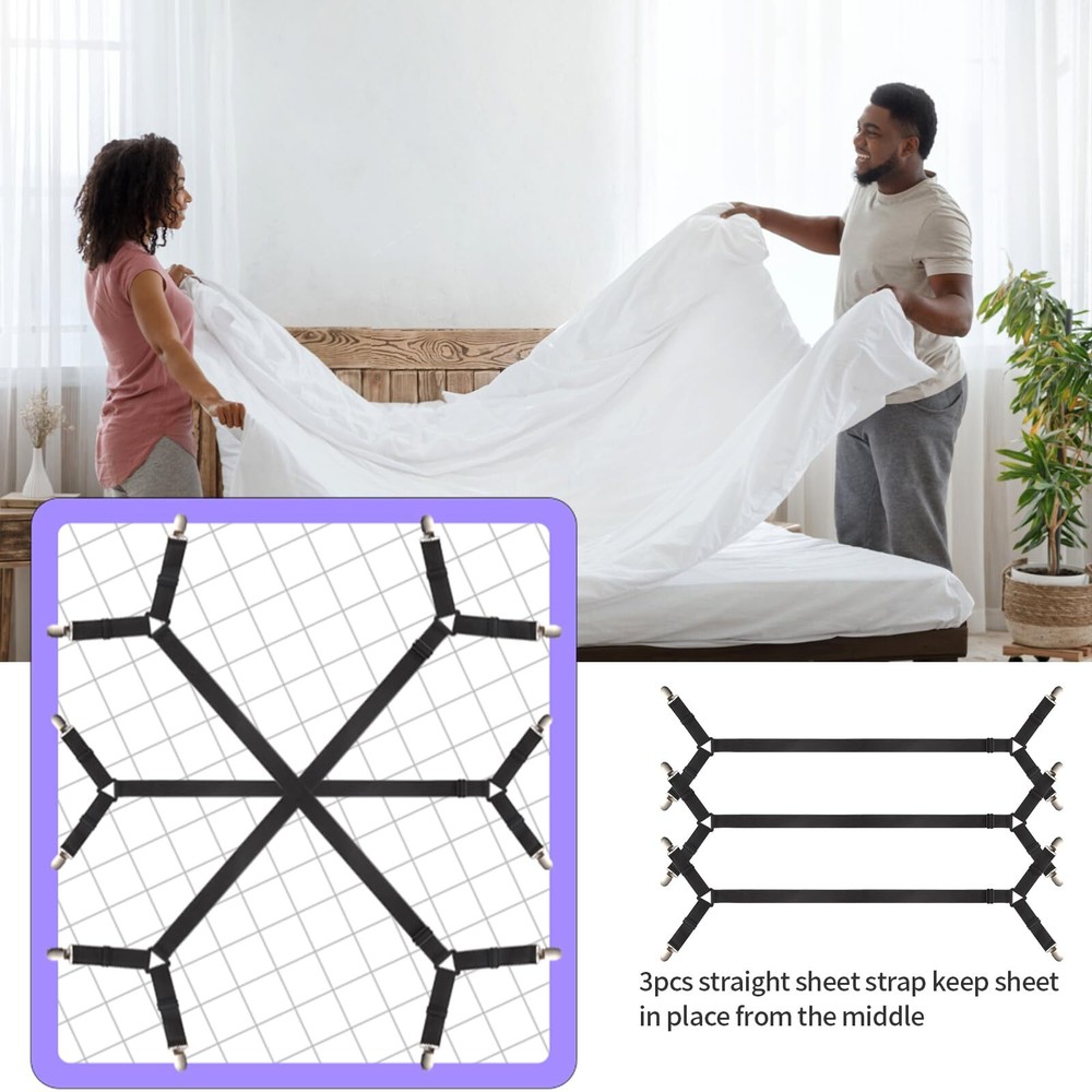 3 Pcs Bed Sheet Holder Straps Adjustable Bed Sheet Fasteners Elastic Bands