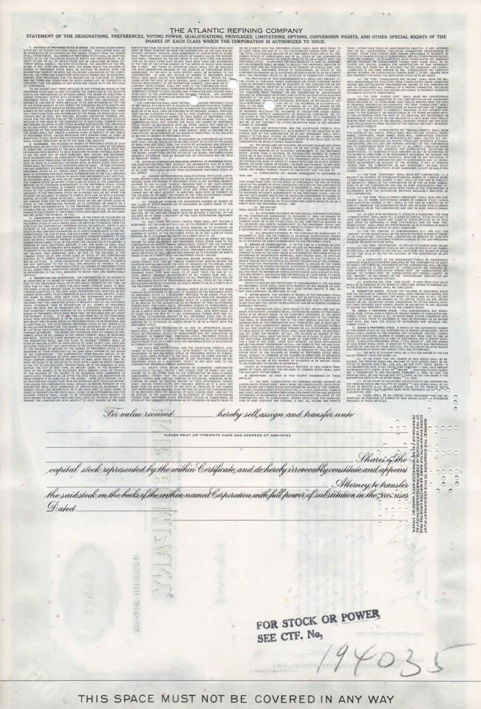 The Atlantic Refining Company Stock Certificate