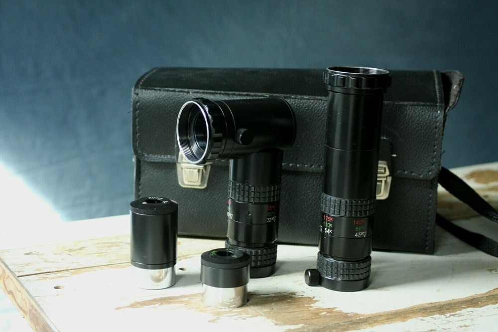 Russian Microscope Eyepieces and Accessories and Leather Case