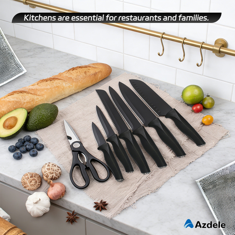 16 Pieces Professional Black Coding Kitchen Knife Block Set with Non-slip Handle