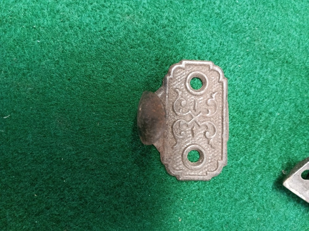 antique cast iron window sash lock and keeper with sash pull 1800's