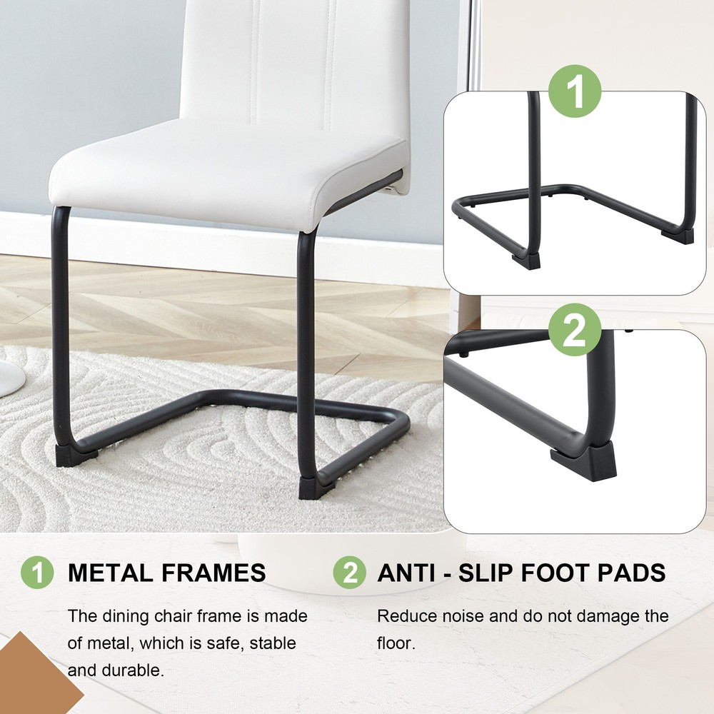 2-Pack White PU Upholstered Dining Chairs - Modern Kitchen Side Chairs with St