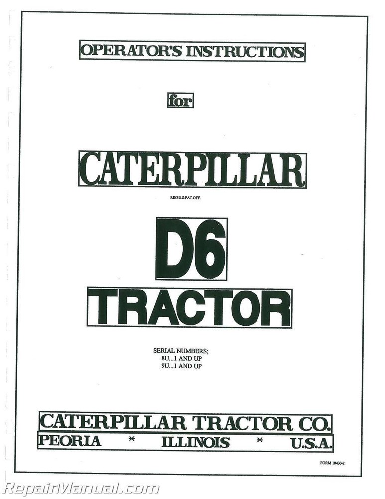 Caterpillar D6 Crawler Operators Manual
