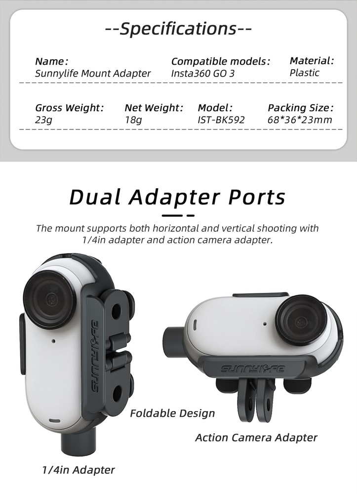 Plastic Accessory Mount Frame Camera Holder w/ Adapter for Insta360 Go 3 Camera