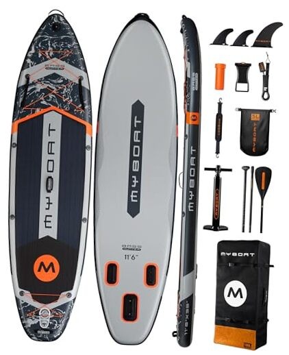 11'6"×34"×6" Extra Wide Inflatable Paddle Board, Stand Up grey basic version