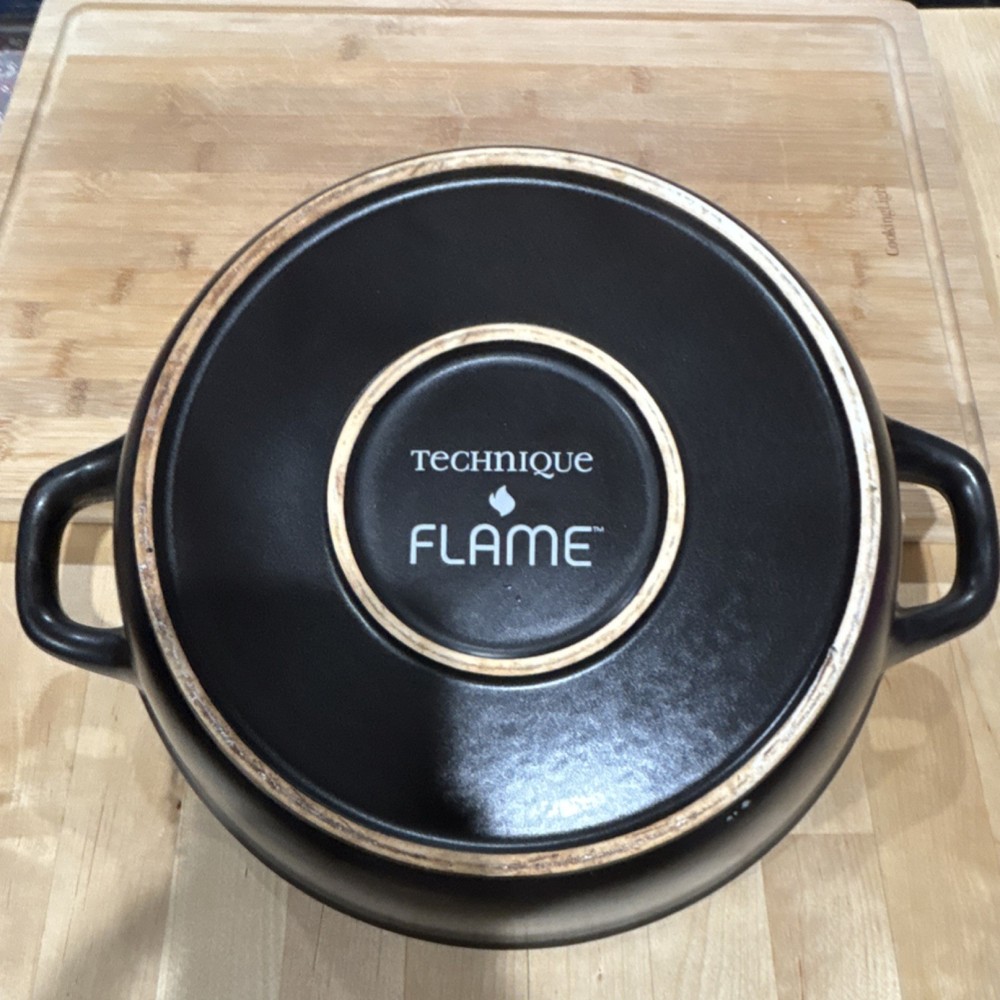 Technique Flame Black Ceramic Round Roasting Tray with Handles