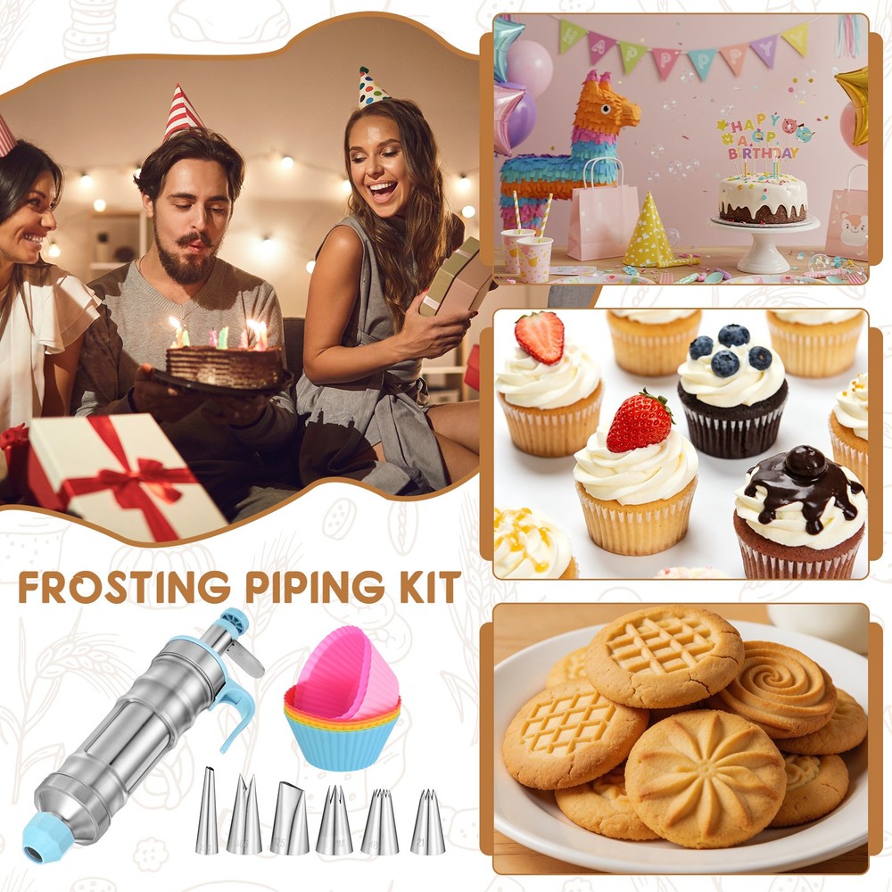 Dessert Decorating Set with Piping Tips/Cupcakes/Brush for Baking, Blue