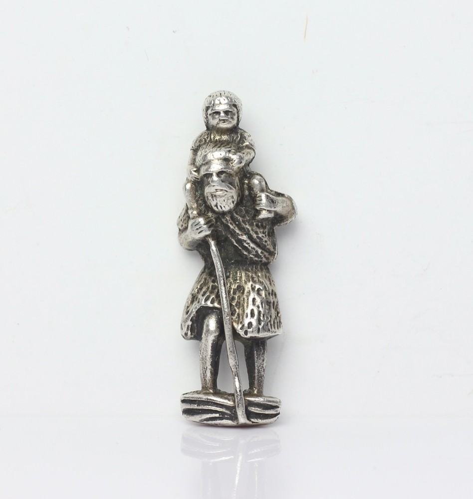 Vintage St.Christopher 3D Figural Silver Pendant Charm