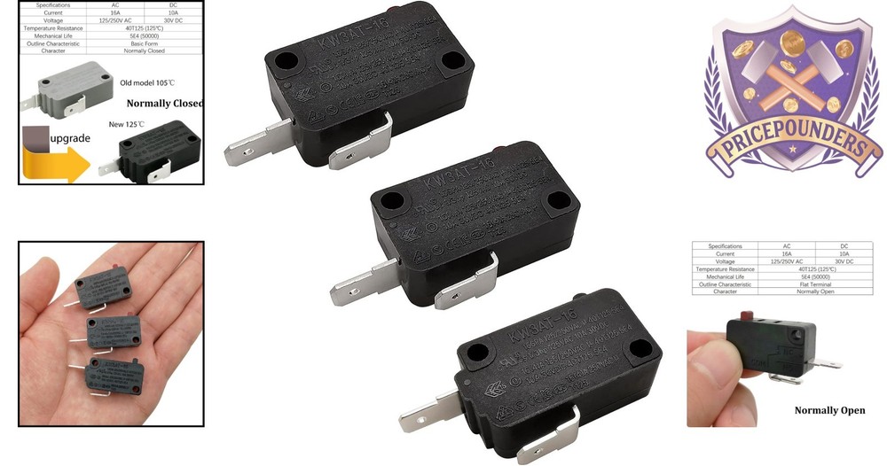 Durable Microwave Door Switch Replacement - 16A 125VAC, Quick Connect Version