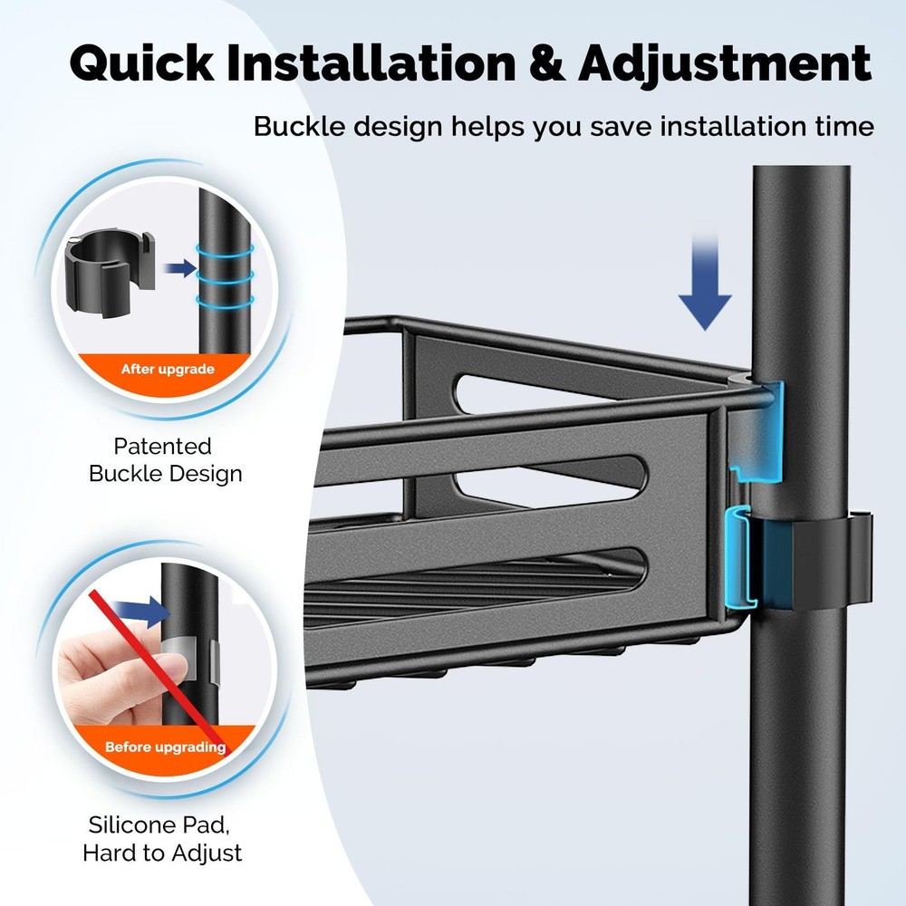 HAMITOR Corner Shower Caddy Tension Pole Quick Installation 4-Tier Rustproof ...