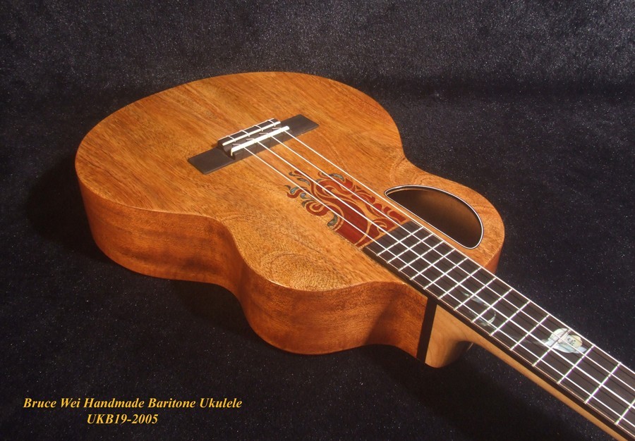 Handcrafted 4 String Baritone Ukulele, Solid Mango & Acacia, Flower UKB19-2005
