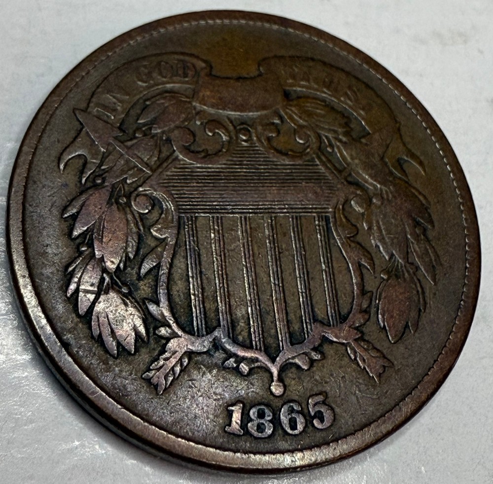 1865 Two Cent Piece – Civil War Era – Plain 5 – Nice Brown