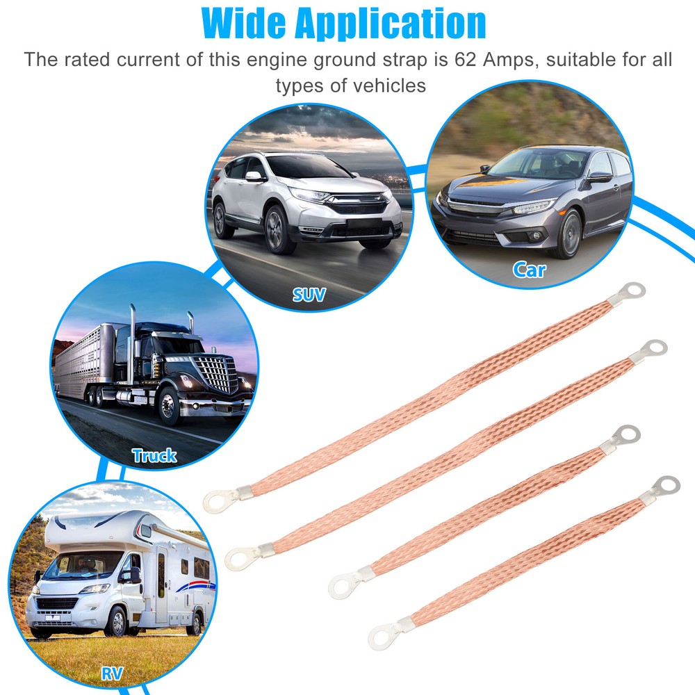 4 Engine Ground Strap Copper Cable 5/16" Ends For Car Truck Firewall Engine Body