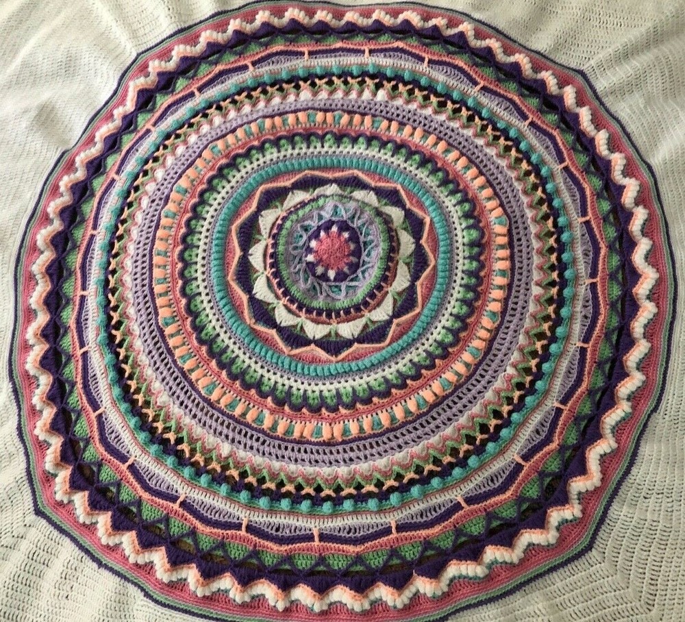 Pattern Crochet (UK or US terms) Spring Mandala Square Blanket/Rug/Throw