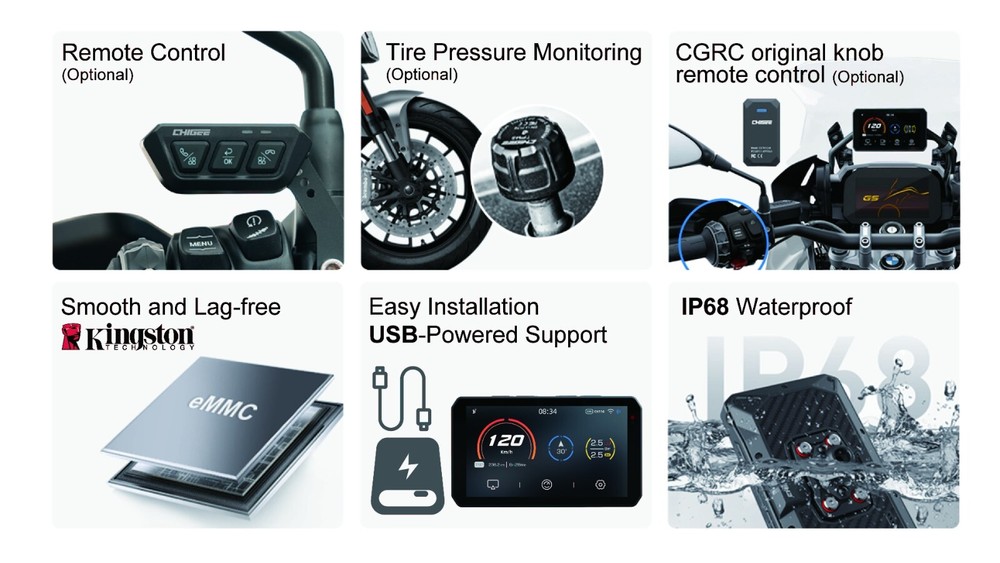 Chigee AIO-5 Play For any Motorcycle Smart Riding System CarPlay and AndroidAuto