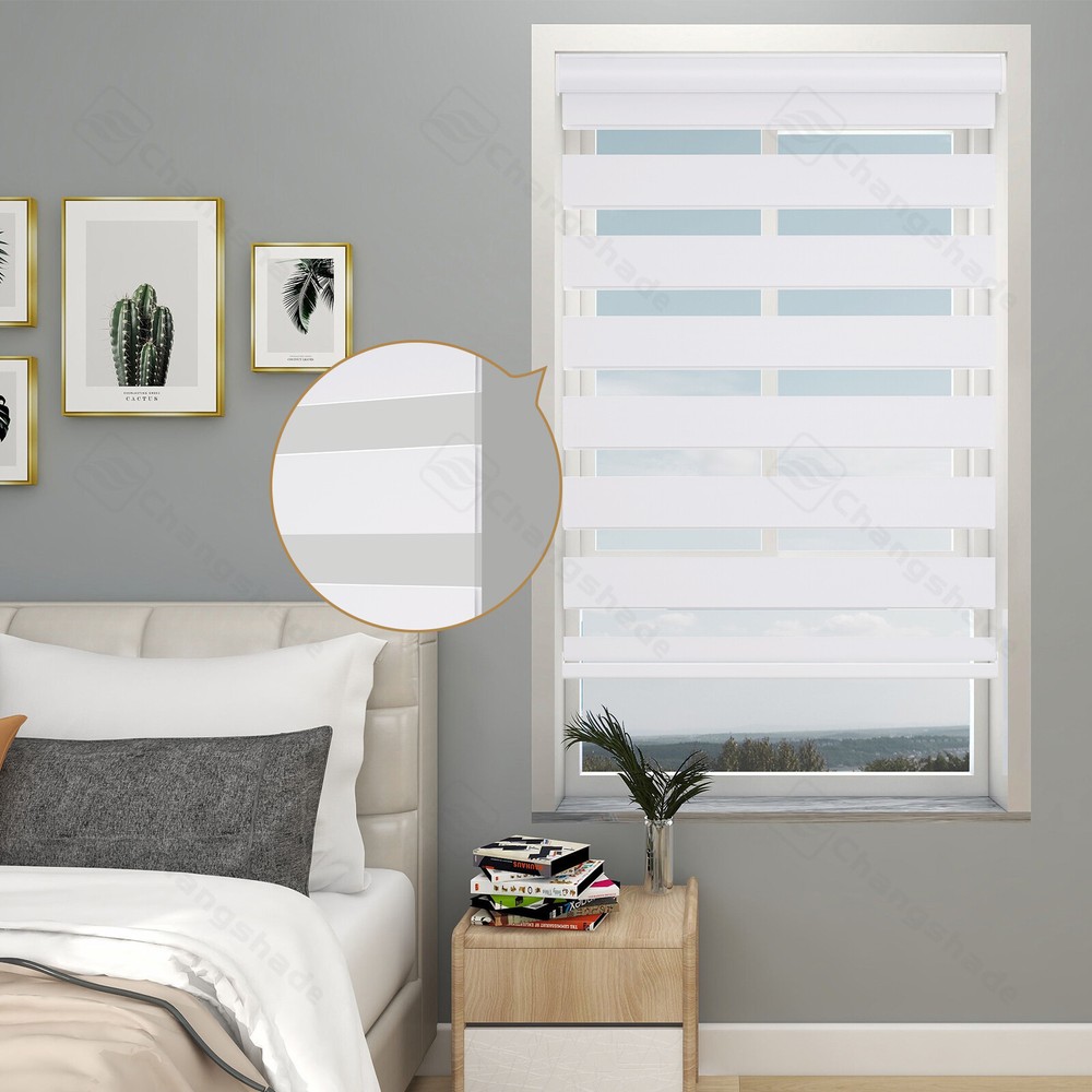 Custom CUT Cordless Dual Layer Zebra Roller Shades Blackout(85%) Roller Blinds