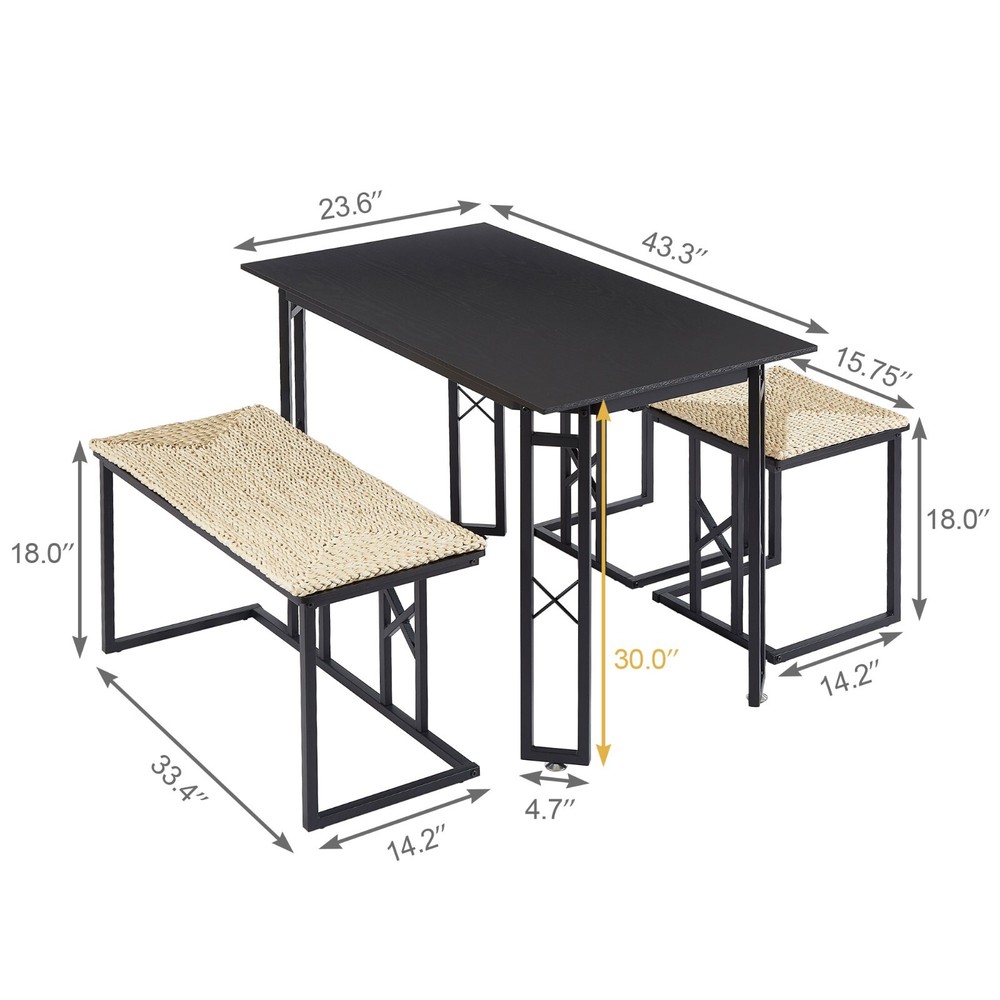 4 Piece Dining Room Table Set with Bench and 2 Stools Small Space for Kitchen