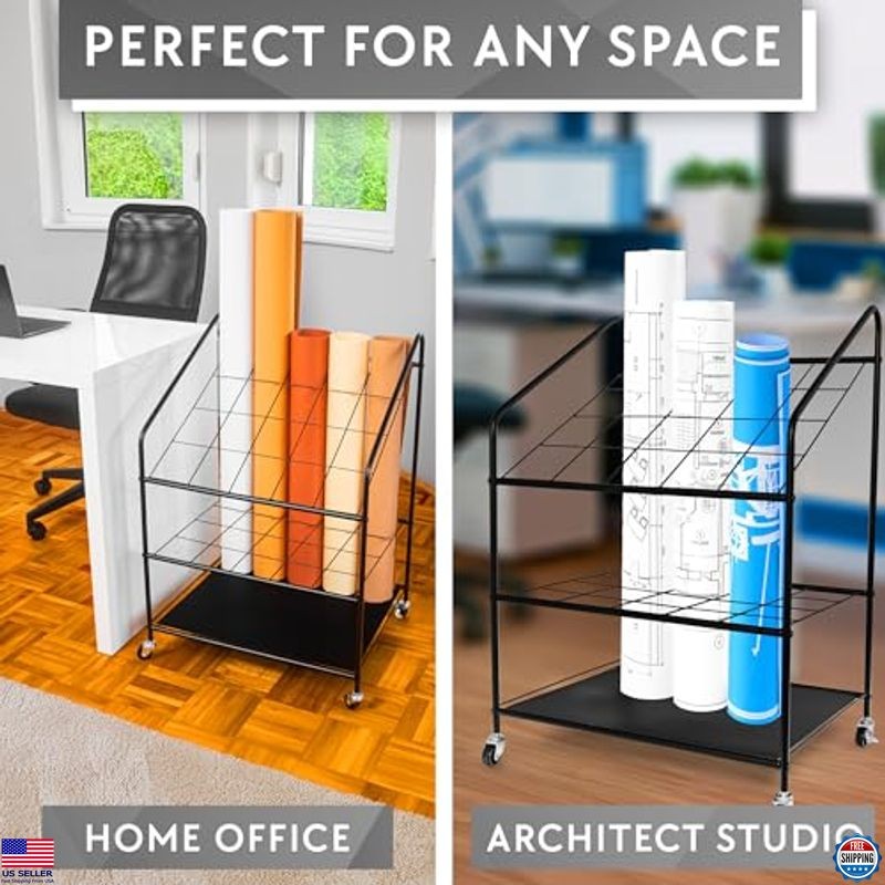 Blueprint Storage Organizer - 20-Compartment Rack for Posters, Maps & Papers
