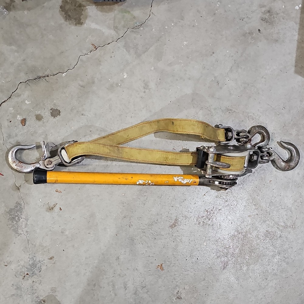 Klien Hand Winch with Yellow Strap and Hooks