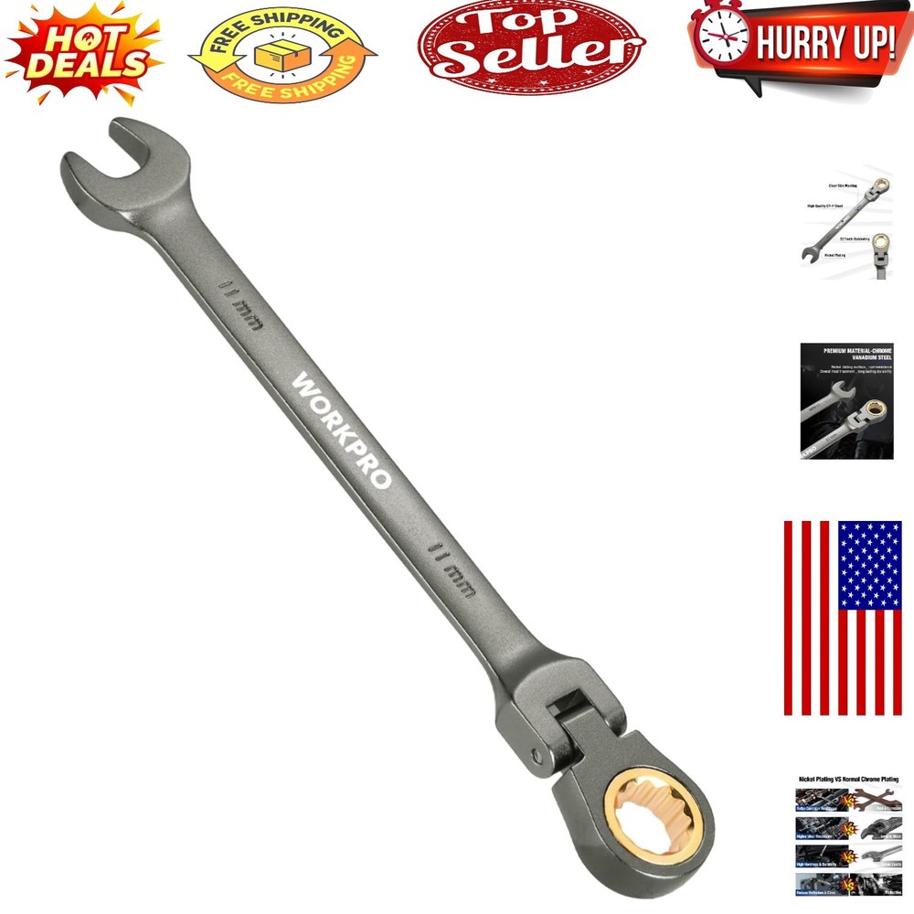 11mm Flex-Head Ratcheting Wrench - Compact, Durable, and Precise