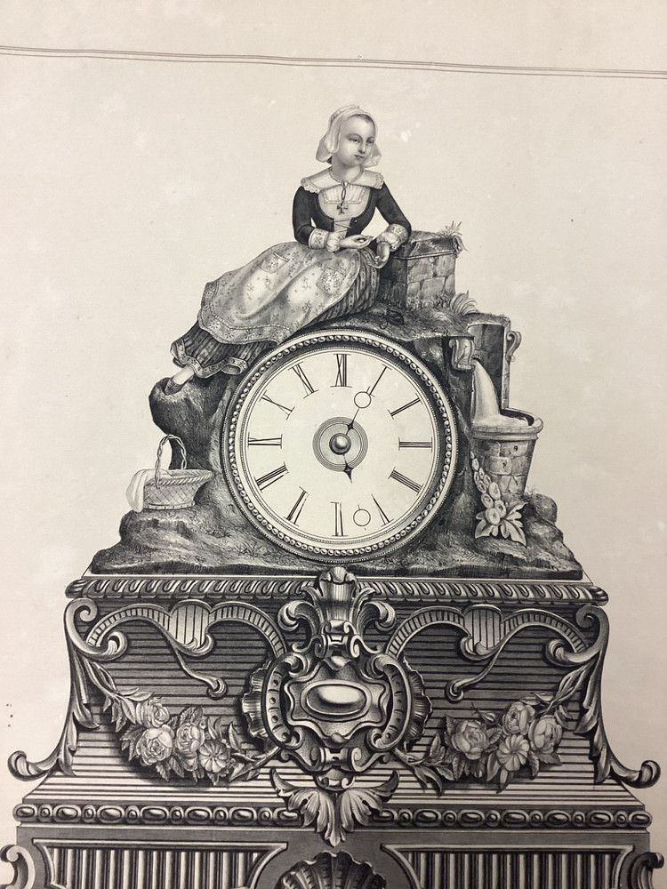 3 Large Antique Clock Lithographs No Other Examples Found