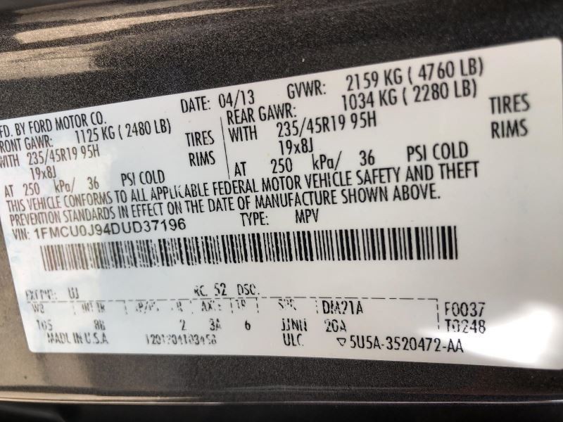 2013 FORD ESCAPE Front 8" Information Display Screen Color Touch 783271