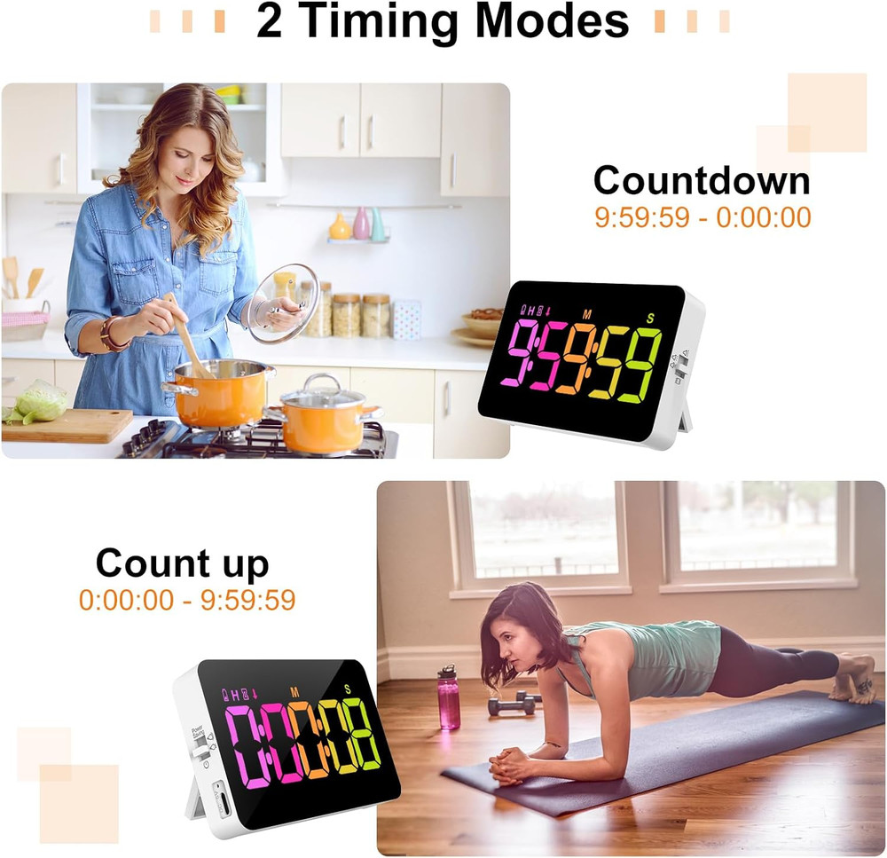Kitchen Digital Timer, Count Down Up, Rechargeable, Vibration Mode Adjustable Vo