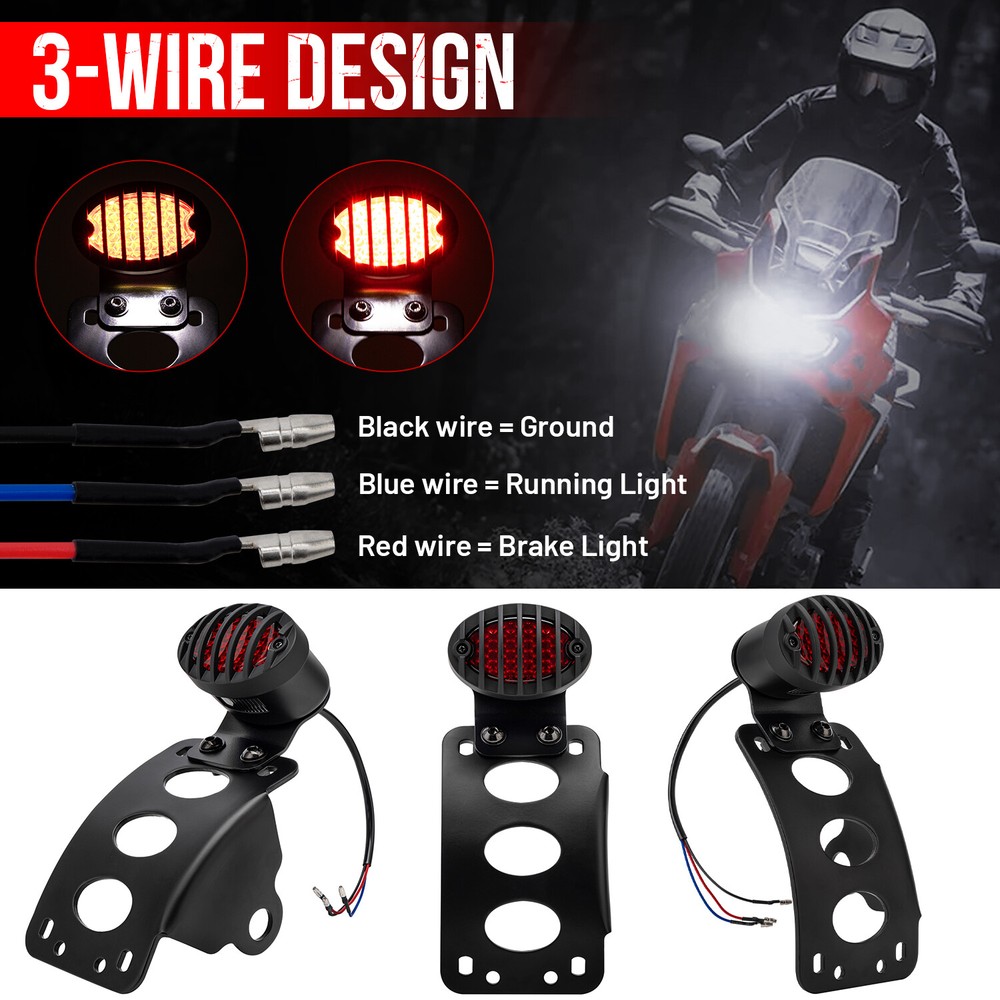 Universal Motorcycle LED Tail Brake Light and Side Mount License Plate Bracket