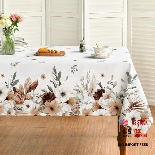 Spring Tablecloth 60×60 Inch Square, Boho 60" x 60" (Square) White