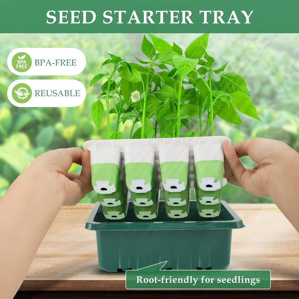 Seed Starter Tray, 48 Cells Indoor Seed Starter Kit, Flexible Silicone Design...