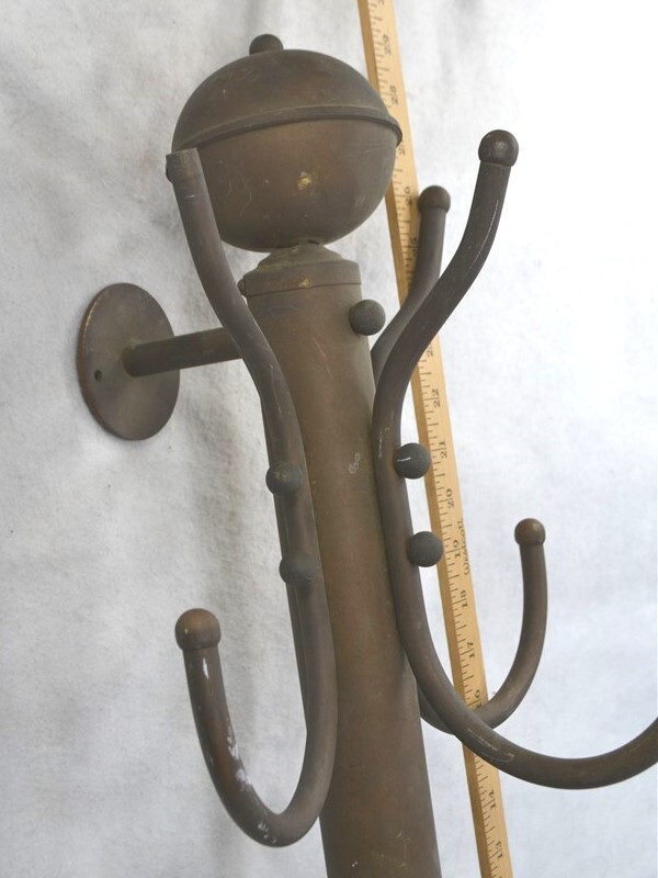 antique late 19th c wall mount coat/hat rack hooks solid brass original