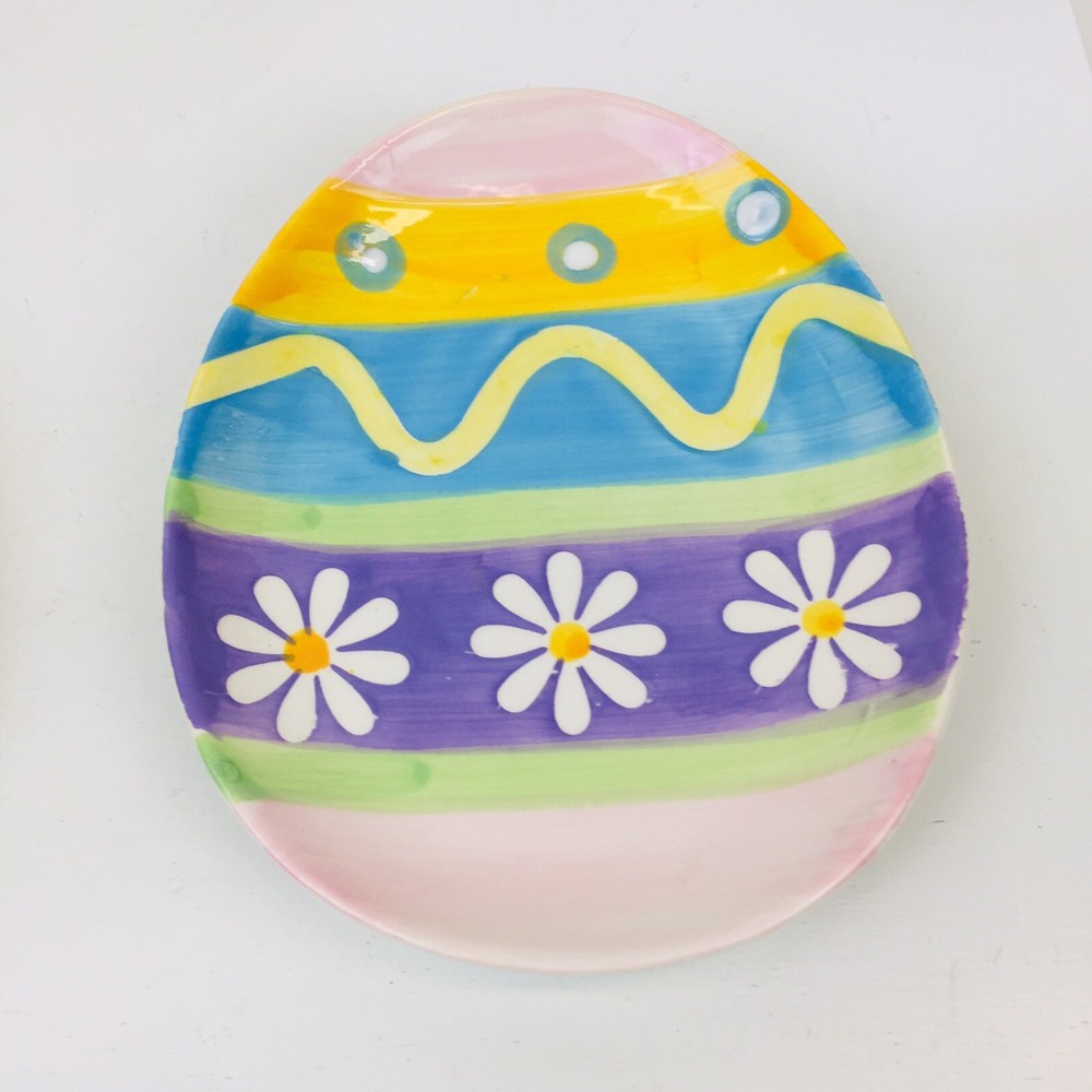 Set/2 STUDIO 33 Egg Shapred Dessert Plates Ceramic Easter Spring New 6.5X5"